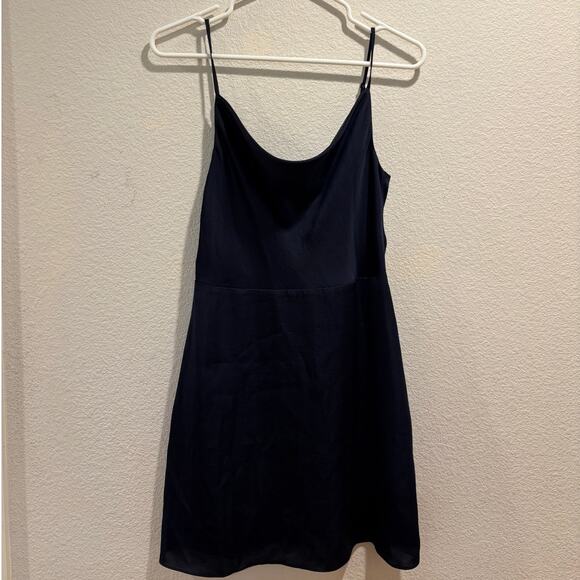 Sunday Best Aritzia Navy Blue Spencer Cowl Neck Satin Slip Mini Dress Size 6 - Picture 2 of 6